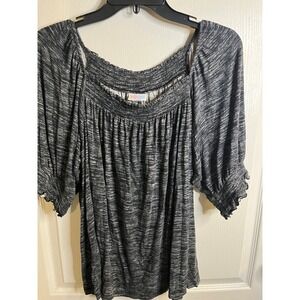 LuLaRoe Square Neck Smocked Top Shirt Womens 2XL Black Gray Marled Dolman Sleeve